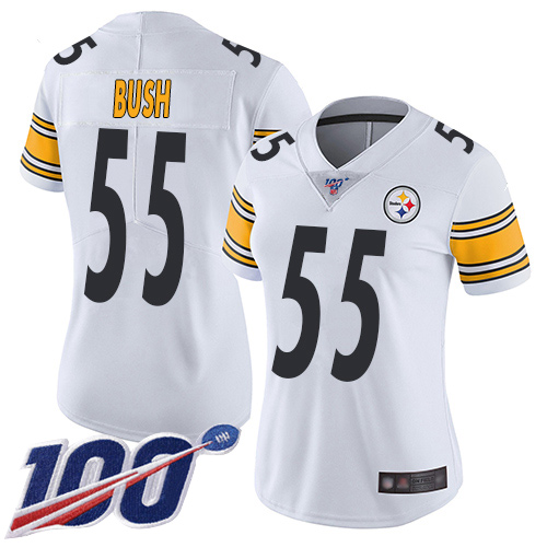 Women Pittsburgh Steelers Football #55 Limited White Devin Bush Road 100th Season Vapor Untouchable Nike NFL Jersey->youth nfl jersey->Youth Jersey
